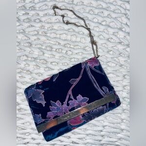 Call It Spring Blue and Purple Velvet Crossbody Bag w/ Gold Chain Strap
